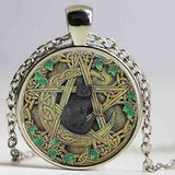 Wholesale Glass Dome Pendant Black Cat Wicca Pendant Necklace Pentagram Wiccan Jewelry Charm