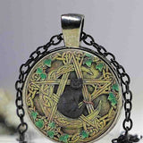 Wholesale Glass Dome Pendant Black Cat Wicca Pendant Necklace Pentagram Wiccan Jewelry Charm
