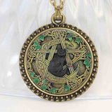 Wholesale Glass Dome Pendant Black Cat Wicca Pendant Necklace Pentagram Wiccan Jewelry Charm