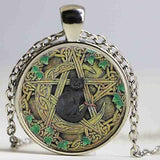 Wholesale Glass Dome Pendant Black Cat Wicca Pendant Necklace Pentagram Wiccan Jewelry Charm