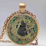 Wholesale Glass Dome Pendant Black Cat Wicca Pendant Necklace Pentagram Wiccan Jewelry Charm