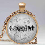 Wiccan Coexist Necklace Love Wicca jewelry Glass Dome Pendant Necklace