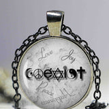 Wiccan Coexist Necklace Love Wicca jewelry Glass Dome Pendant Necklace