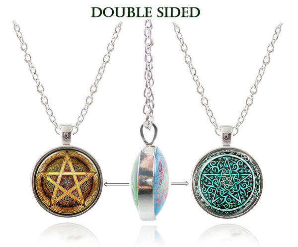 Supernatural Pentagram Pentacle Necklace Wicca Pendant Glass Dome Jewelry Christmas Gift For Lover Magic Sign Double Necklace