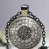 Wholesale Glass Dome Zodiac Wicca Pendant Necklace Pentagram Wiccan Jewelry Charm