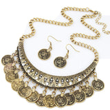 Vintage Chokers Necklaces Fashion Ethnic Carved Coins Nice Necklaces&Earrings GD