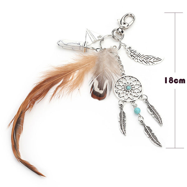 Dreamcatcher Turquoise Feather Tassel Keychain Bag Handbag Ring Car Key Pendant 